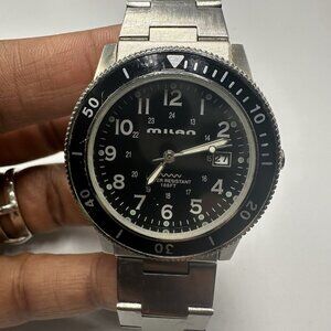 Milan Watch Men Silver Tone Black Dial Date Window 38MM New Battery 7 Inch